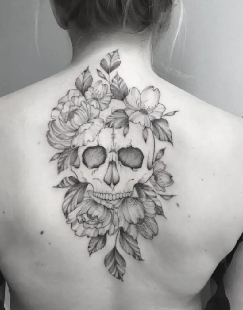 Women Back Tattoo Skull