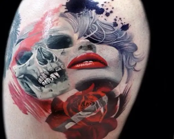Trash Polka Tattoo of a Scary Woman