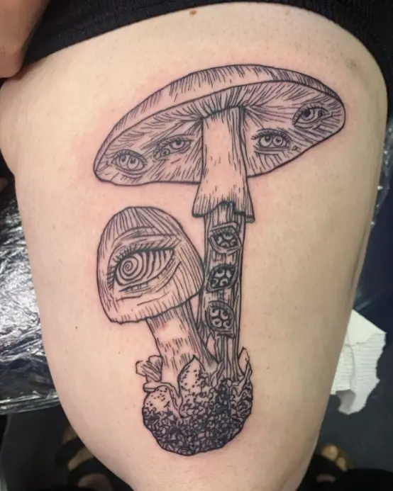 Happy Mushroom Tattoo Design