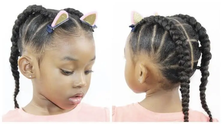 Black Girl Two Braided ponytail