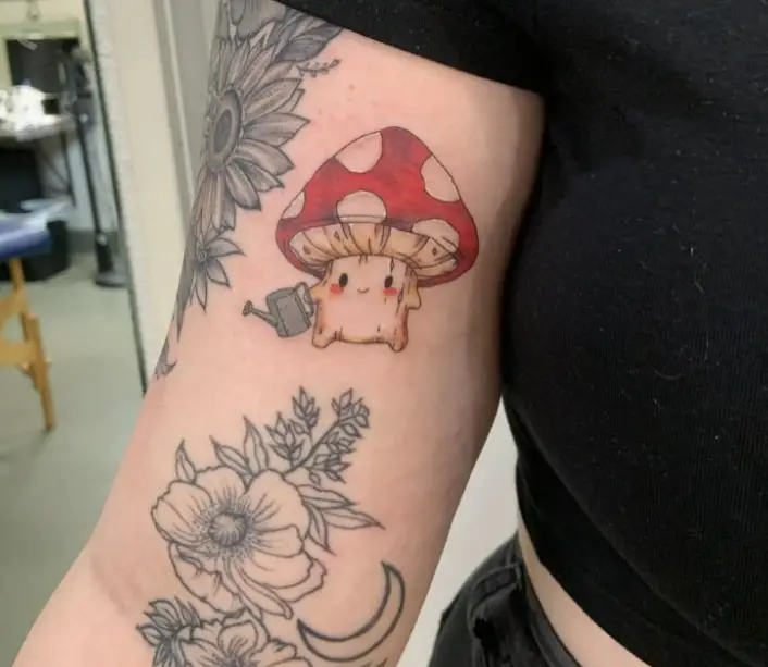 Cute Mushrooms with Tattoos of Watering Cans