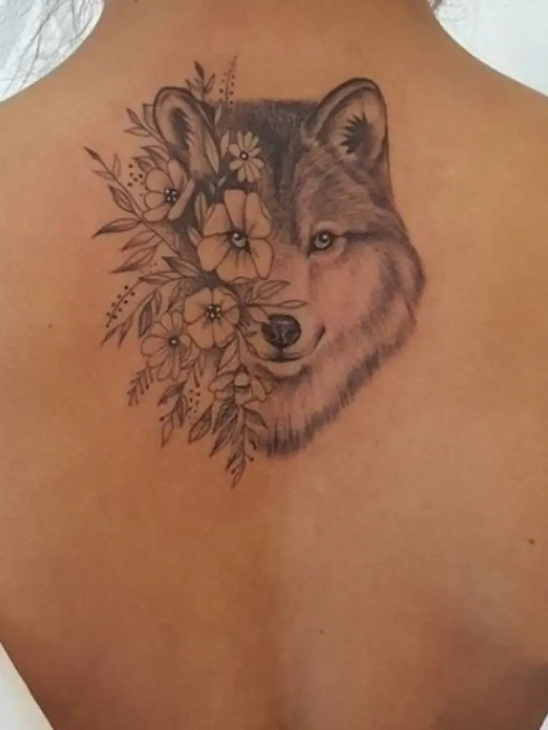 Women Wolf Back Tattoo