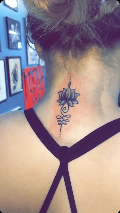 Lotus Flower Tattoo On The Back of The Neck
