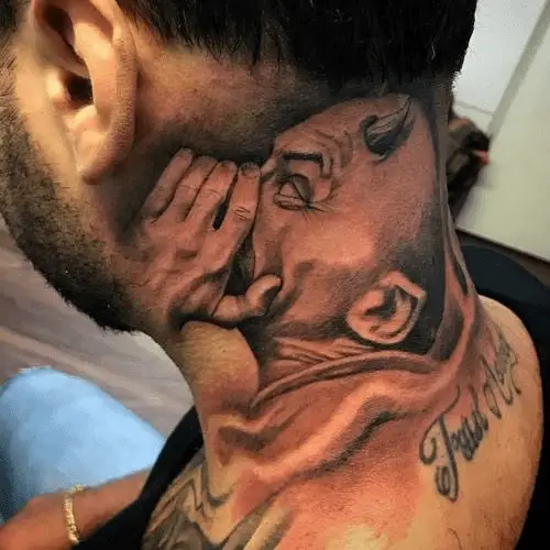 Devil Whispering In-Ear Tattoo