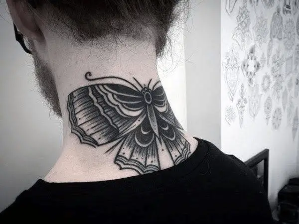 Butterfly Tattoo On The Back of The Neck