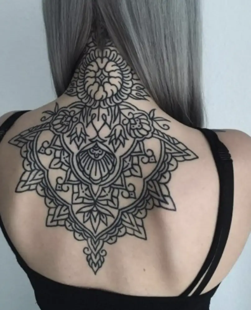Women Geometric Back Tattoo