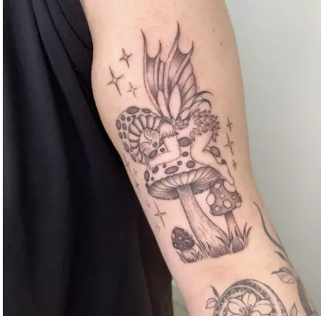 Spotted Fairy Mushroom Tattoo