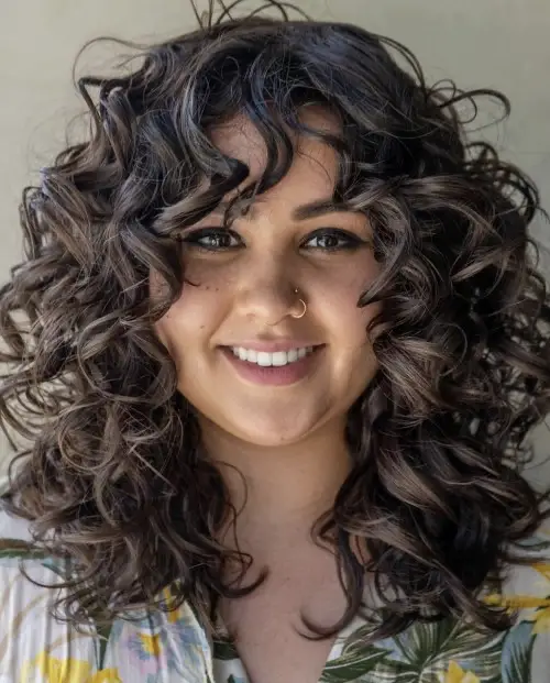 Curls with Volume For Double Chin Women