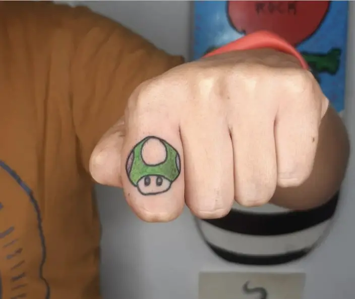 Mario Finger Mushroom Tattoo