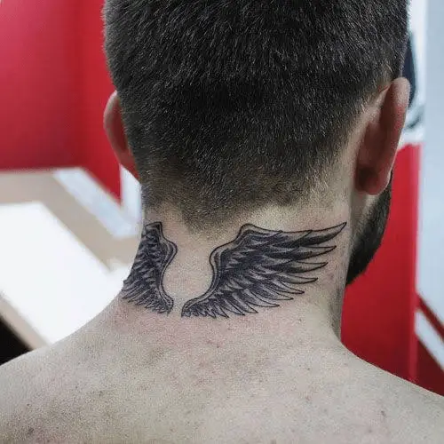 Angel Wings Tattoo On The Back of The Neck
