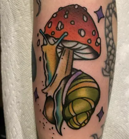 Snail and Mushroom Tattoo