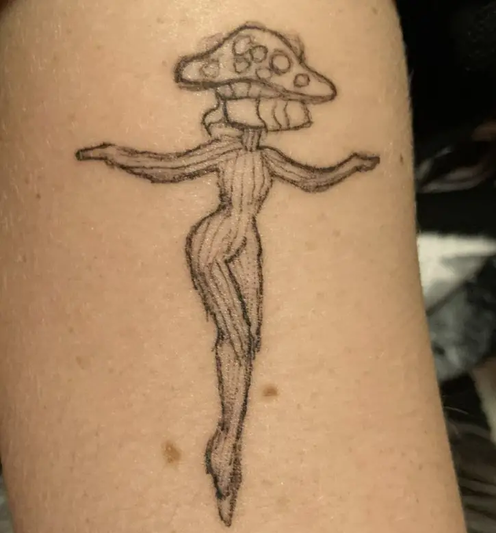 Mushroom Fairy Outline Tattoo