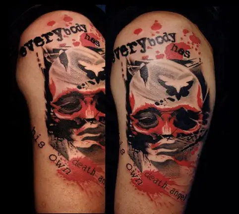 Dramatic Trash Polka Tattoo with Red Ink