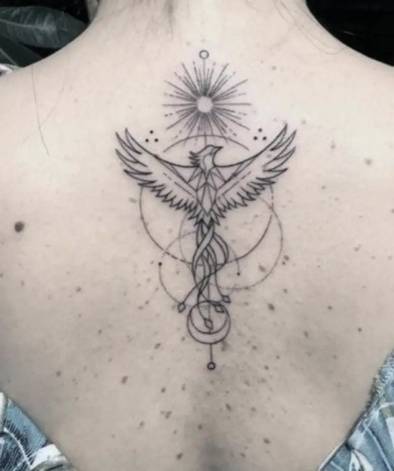 Women Phoenix Back Tattoo