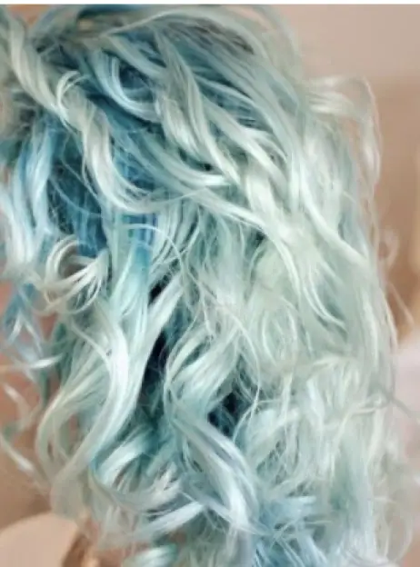 Curly Light Blue Hair with Dark Roots