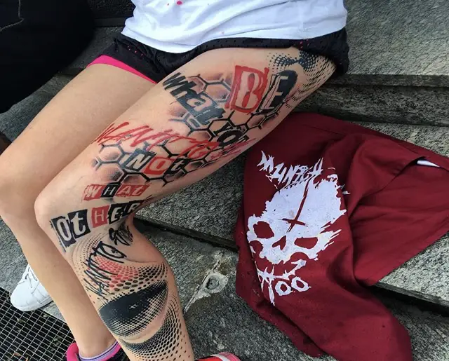Trash Polka Leg Tattoo